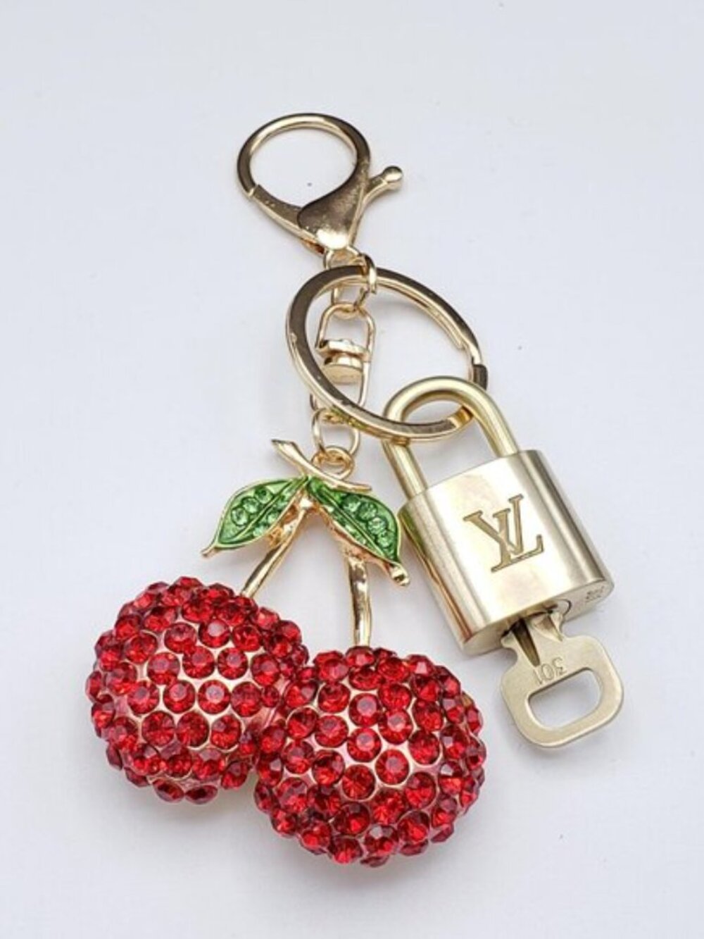 Authentic Louis Vuitton Padlock & Key Gold ✨Unbranded Fruit Bag Charm Keychain